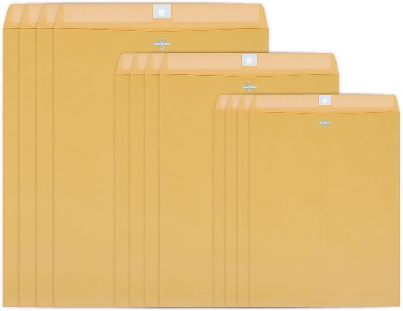 smrtcol 3 Sizes Clasp Envelopes Security Mailing Envelopes with Metal Clasps Kraft Paper Envelopes for Office, School, Home, Shipping Documents, Photos, Mailers (12 Packs) - Image 1